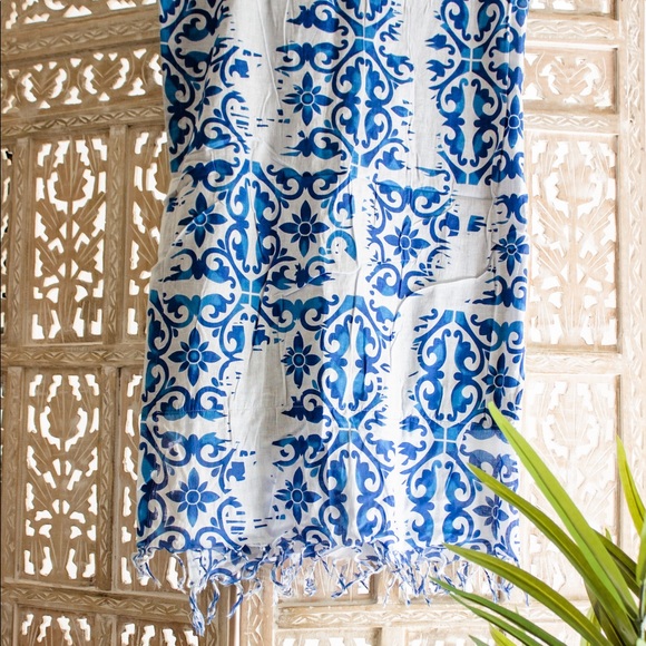Hand Block Print Tassel Blanket Throw